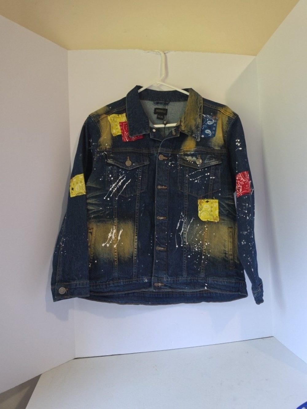 Kids Dark Blue Denim Jacket with Colorful Bandana Patches